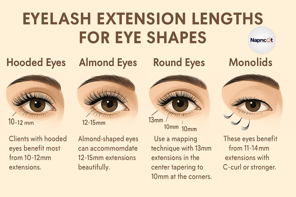 Infographic matching eyelash extension lengths to different eye shapes