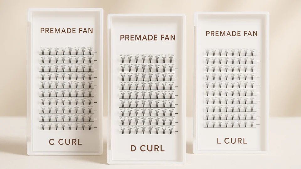 Different types of lash extension trays in a beginner lash kit