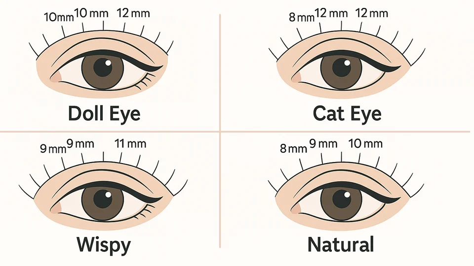 Illustration of safe zone versus danger zone in eyelash extension length and thickness