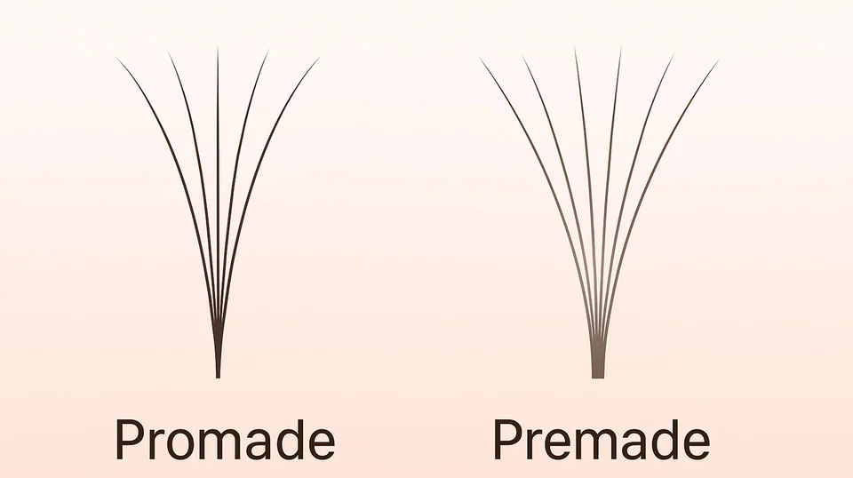 Visual comparison of handmade, premade, and promade lash fans